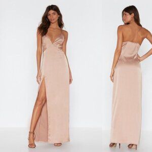 Nasty Gal Look at You Sexy Satin Maxi‎ Dress 4 Nude Babydoll Coquette Y2K NWT